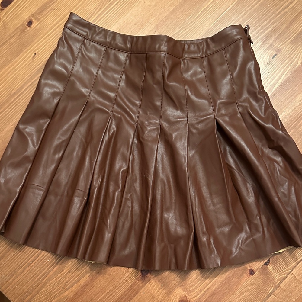 Alya Brown Leather Skater Skirt